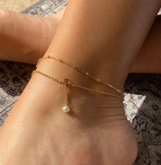 Bead Station Anklet | Gold and Sterling Silver Anklet
